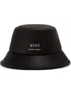 Ami Alexandre Mattiussi Logo-plaque Leather Bucket Hat In Black