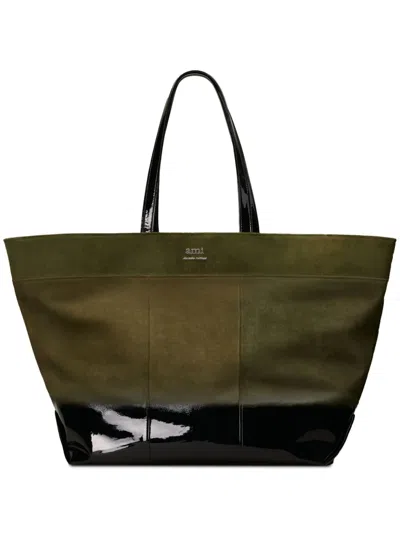 Ami Alexandre Mattiussi Logo-plaque Panelled Tote Bag In Green