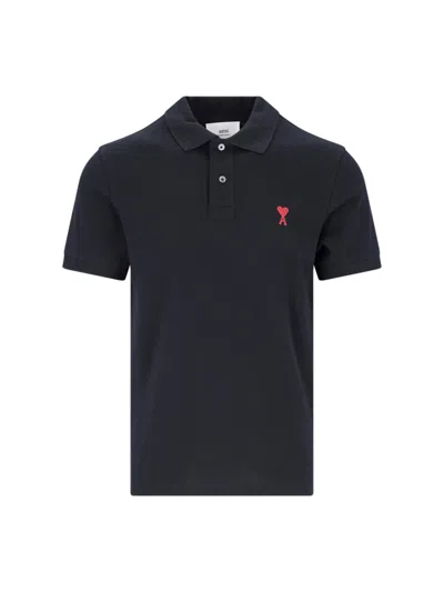 Ami Alexandre Mattiussi Ami Paris Men Black Polo Shirt With Adc Embroidery At The Front In Cotton Man