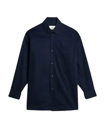 Ami Alexandre Mattiussi Logo-print Button-front Shirt In Blue