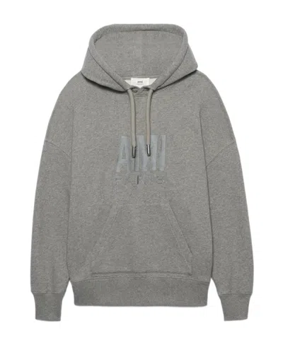 Ami Alexandre Mattiussi Logo-print Cotton Hoodie In Gray