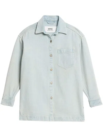Ami Alexandre Mattiussi Logo-print Denim Overshirt In Blue