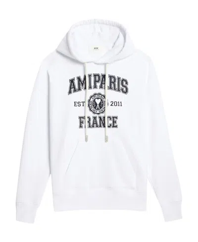 Ami Alexandre Mattiussi Logo-print Drawstring Hoodie In White