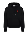 Ami Alexandre Mattiussi Ami Black Cotton Hoodie With Embroidered Logo And Functional Pockets In Black