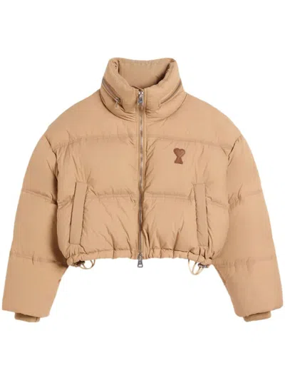 Ami Alexandre Mattiussi Logo-print Puffed Jacket In Sand