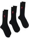 AMI ALEXANDRE MATTIUSSI LOGO-PRINT RIBBED THREE-PACK SOCKS