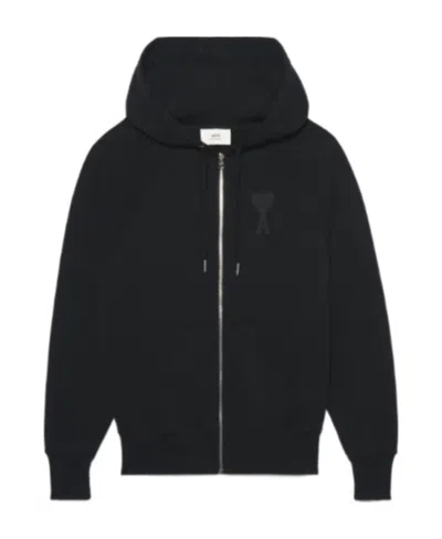 Ami Alexandre Mattiussi Logo-print Zipped Hoodie In 001 Black