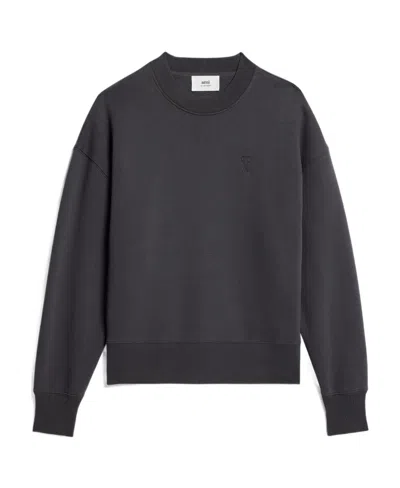 Ami Alexandre Mattiussi Logo Round Neck And Velvet Sweater In Gray