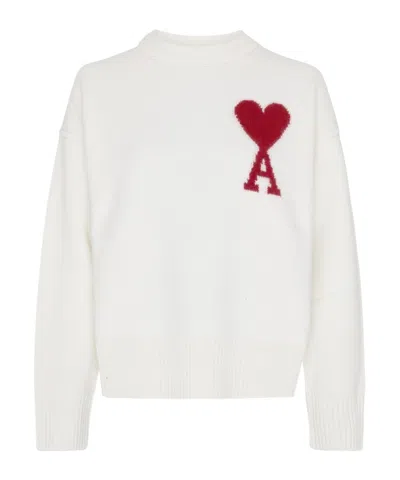 Ami Alexandre Mattiussi Logo Round-neck Sweater In White