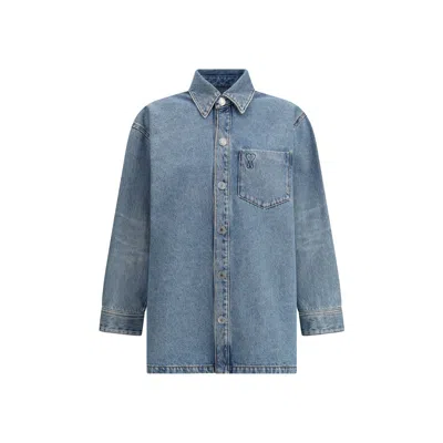 Ami Alexandre Mattiussi Logo Shirt Jacket In Used Blue