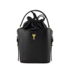 Ami Alexandre Mattiussi Black Leather Mini Paris Paris Bucket Bag In Black