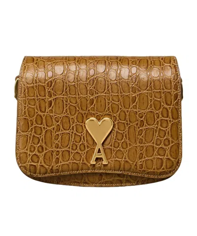 Ami Alexandre Mattiussi Logo Shoulder Bag In Brown