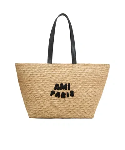 AMI ALEXANDRE MATTIUSSI AMI LOGO PATCH WOVEN TOTE BAG