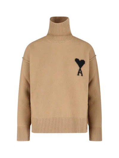Ami Alexandre Mattiussi Logo Sweater - Brown In Gold