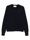 Ami Alexandre Mattiussi Classic Black Sweater With Round Neckline And Emblem Detail In Blue