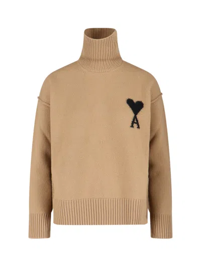 Ami Alexandre Mattiussi Logo Sweater In Brown
