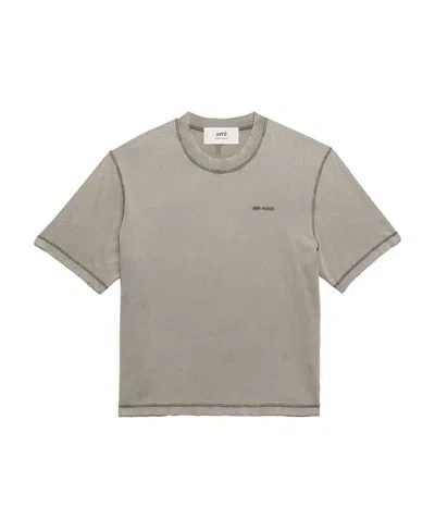 Ami Alexandre Mattiussi Embroidered-logo Cotton T-shirt In Grey