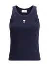 Ami Alexandre Mattiussi Ami Women Midnight Blue Stretch Cotton Tank Top In Night Blue