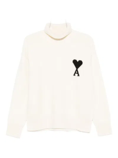 Ami Alexandre Mattiussi Logo Turtleneck Sweater In Neutral