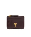 Ami Alexandre Mattiussi Burgundy Leather Paris Paris Zipped Card Holder Red In Black