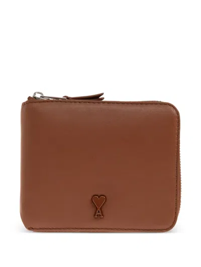 Ami Alexandre Mattiussi Logo-appliqué Leather Wallet In Animal Print