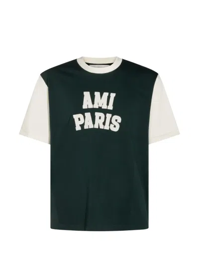 Ami Alexandre Mattiussi Ami Paris Tshirt With Ami Paris Felt Embroidery In White