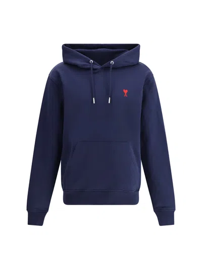 Ami Alexandre Mattiussi Ami Navy Blue Cotton Jersey Hoodie With Signature Monogram