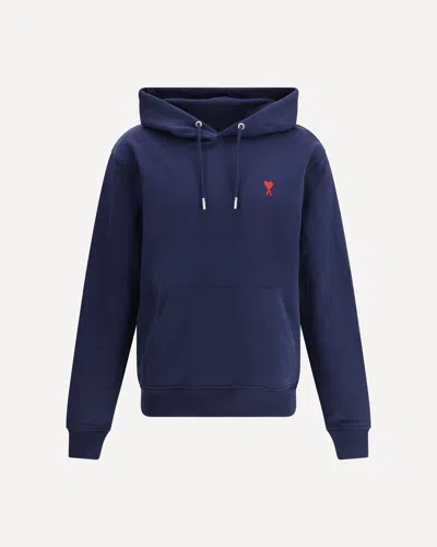 Ami Alexandre Mattiussi Ami Navy Blue Cotton Jersey Hoodie With Signature Monogram