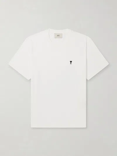 Ami Alexandre Mattiussi Logo-embroidered Cotton-jersey T-shirt In White