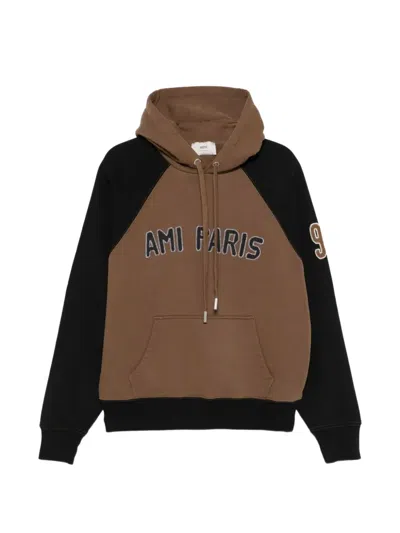 Ami Alexandre Mattiussi Logo-patch Hoodie In Brown