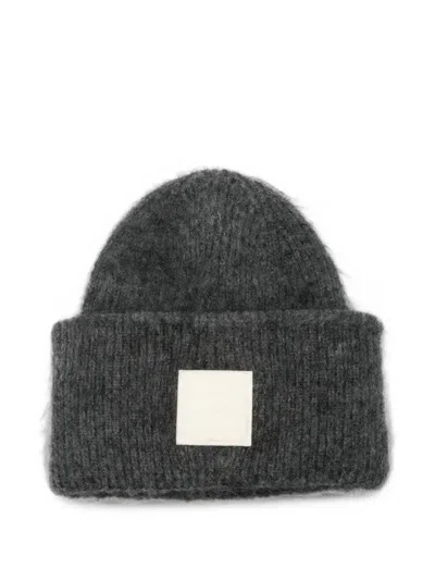 Ami Alexandre Mattiussi Logo-patch Mohair-blend Beanie Hat In Gray