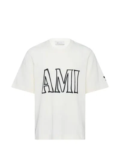 Ami Alexandre Mattiussi Boxy Fit Short Sleeve T-shirt With Ami Paris Print Front And In White