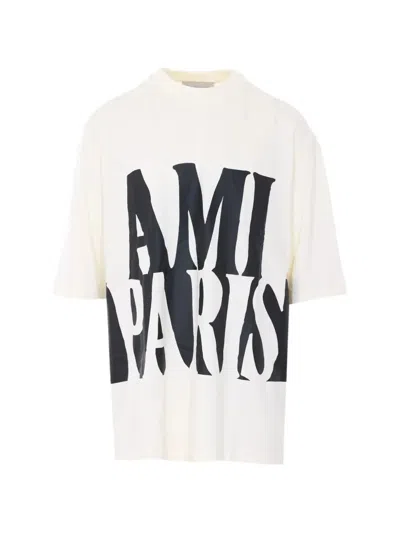 Ami Alexandre Mattiussi Oversized Cotton T-shirt With Bold Ami Paris Print In White