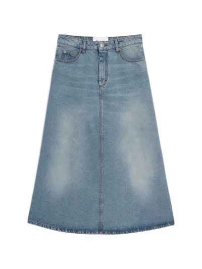 Ami Alexandre Mattiussi Ami Paris Long A-line Denim Skirt In Blue