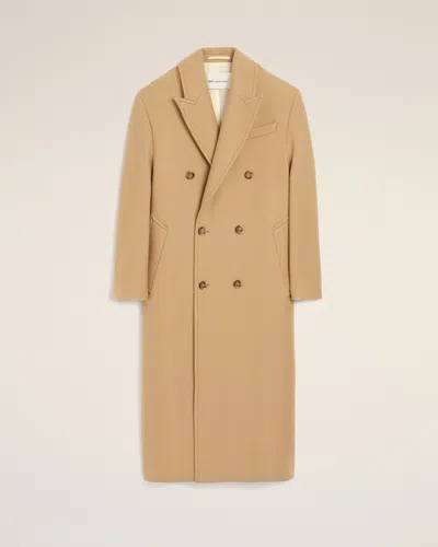 Ami Alexandre Mattiussi Long Beige Double-breasted Wool Coat Beige In Mastic Beige