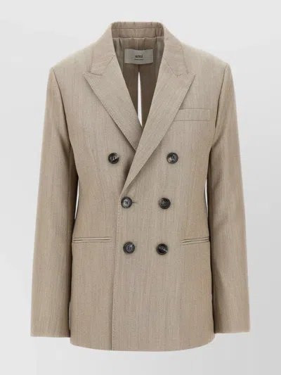 AMI ALEXANDRE MATTIUSSI LONG BLAZER WITH SPLIT LAPEL AND POCKETS