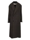 Ami Alexandre Mattiussi Structured Black Wool Double-breasted Long Coat In Brown