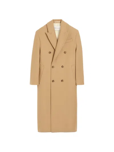 Ami Alexandre Mattiussi Long Double-breasted Wool Coat In Brown