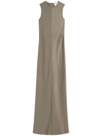 Ami Alexandre Mattiussi Beige Long Straight Dress Grey In Ash