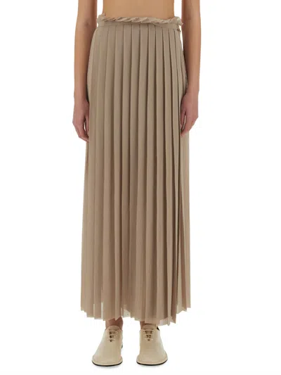 Ami Alexandre Mattiussi Long Pleated Skirt In Beige