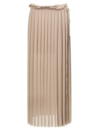 Ami Alexandre Mattiussi Ami High-waisted Pleated Skirt With Frayed Edge In Neutrals