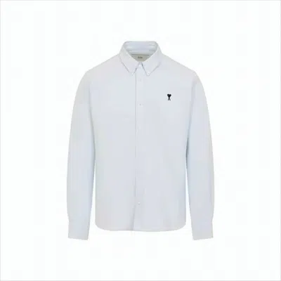 Ami Alexandre Mattiussi Long-sleeve Button-up Shirt With Embroidered Detail In White