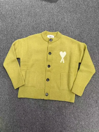Ami Alexandre Mattiussi Ami De Coeur Intarsia-logo Cardigan In Green