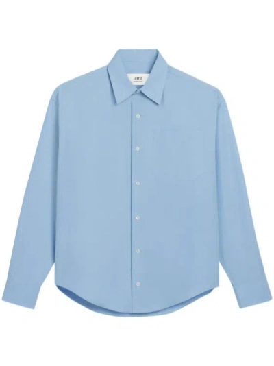 Ami Alexandre Mattiussi Long-sleeve Cotton Shirt In Cashmere Blue