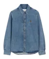 Ami Alexandre Mattiussi Adc Button-down Collar Logo-embroidered Denim Shirt In Blue