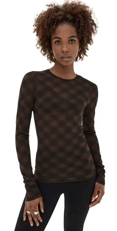 Ami Alexandre Mattiussi Ami Paris Semi-transparent Top With Checkered Motif In Black/ Dark Coffee