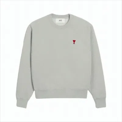 AMI ALEXANDRE MATTIUSSI LONG-SLEEVE GREY CREWNECK SWEATSHIRT WITH HEART EMBLEM