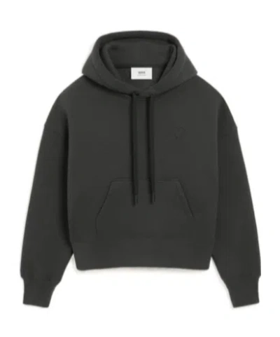 Ami Alexandre Mattiussi Long Sleeve Hooded Sweatshirt In Black
