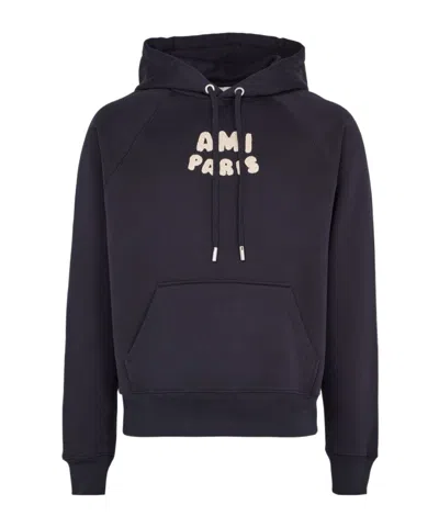 Ami Alexandre Mattiussi Long Sleeve Hooded Sweatshirt In Navy
