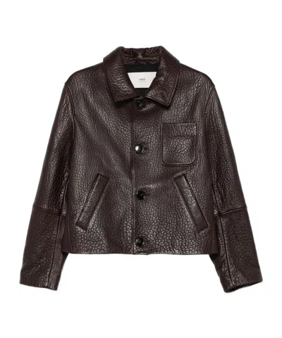 AMI ALEXANDRE MATTIUSSI LONG SLEEVE LEATHER JACKET
